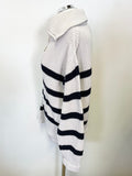 TOMMY HILFIGER IVORY & NAVY BLUE STRIPE COLLARED ZIP NECK LONG SLEEVED JUMPER SIZE XS