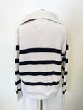 TOMMY HILFIGER IVORY & NAVY BLUE STRIPE COLLARED ZIP NECK LONG SLEEVED JUMPER SIZE XS