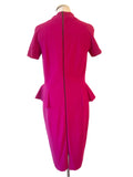 MARCCAIN RASPBERRY PINK SHORT SLEEVED PEPLUM TRIM PENCIL DRESS SIZE N4 UK 14/16