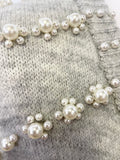 MAJE GREY PEARL BEAD TRIMMED LONG SLEEVED RELAXED FIT CARDIGAN SIZE 1 UK 8/10