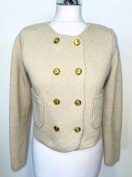 VITA GRACE BEIGE CASHMERE BLEND COLLARLESS LONG SLEEVED CARDIGAN/JACKET SIZE S