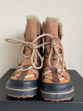 BRAND NEW SOREL TAN SUEDE LACE UP GLACY EXPLORER SHORTIE SNOW BOOTS SIZE 5/