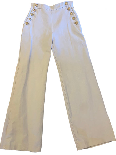 SEZANE IVORY BUTTON DETAILED WIDE LEG HIGH RISE TROUSERS  SIZE 36 UK 8