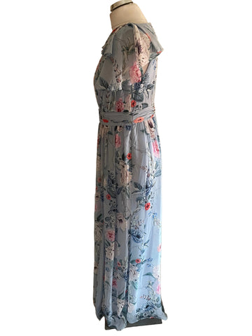 ADRIANNA PAPELL BLUE FLORAL PRINT MAXI DRESS SIZE 12