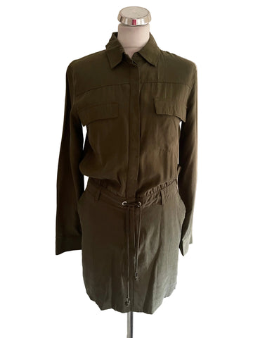 BRAND NEW PEPE JEANS KHAKI GREEN LONG SLEEVED MINI DRESS  SIZE XS