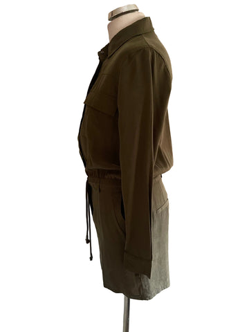 BRAND NEW PEPE JEANS KHAKI GREEN LONG SLEEVED MINI DRESS  SIZE XS