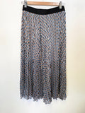 MAJE BLUE, BLACK & BRONZE PRINT KNIFE PLEATED MIDI SKIRT SIZE 36 UK 8