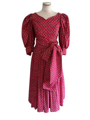 VINTAGE DROOPY & BROWNS RED FLORAL FIT & FLARE MAXI DRESS SIZE 12 FIT UK 8