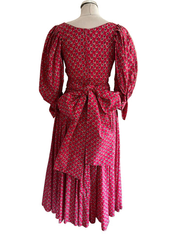 VINTAGE DROOPY & BROWNS RED FLORAL FIT & FLARE MAXI DRESS SIZE 12 FIT UK 8