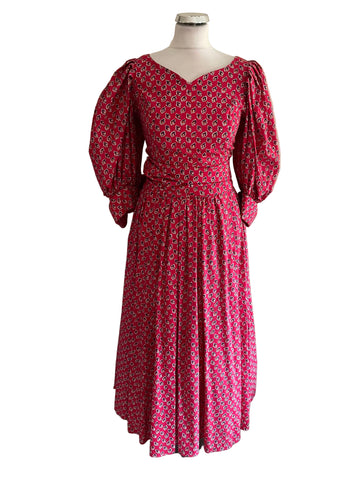 VINTAGE DROOPY & BROWNS RED FLORAL FIT & FLARE MAXI DRESS SIZE 12 FIT UK 8