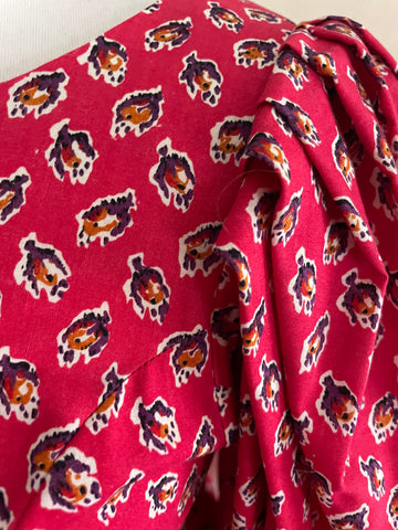 VINTAGE DROOPY & BROWNS RED FLORAL FIT & FLARE MAXI DRESS SIZE 12 FIT UK 8