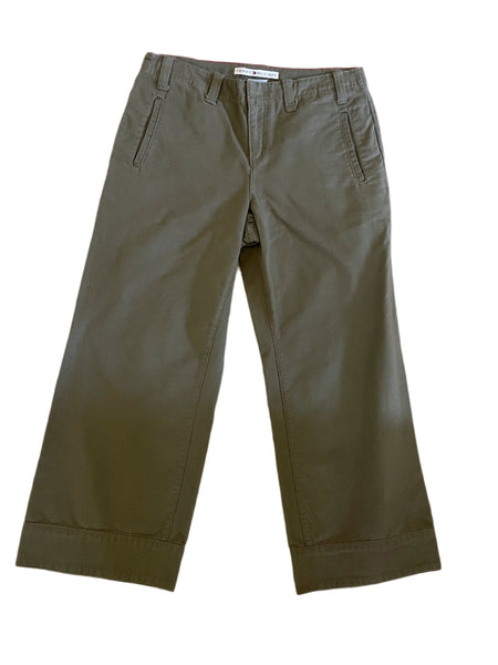 TOMMY HILFIGER KHAKI WIDE LEG CROPPED TROUSERS SIZE 4 UK 8