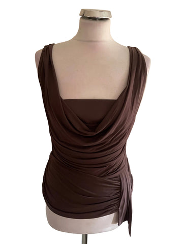 COAST CHOCOLATE BROWN COWL NECK RUCHED SLEEVELESS TOP  SIZE 12