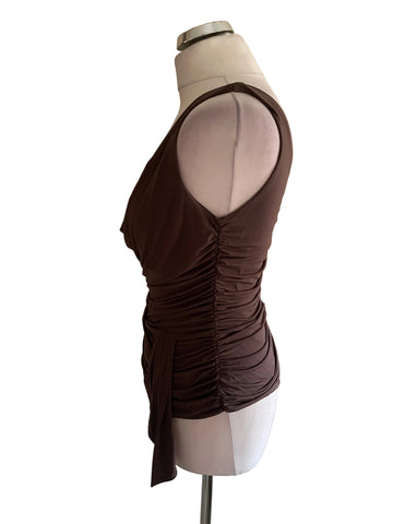 COAST CHOCOLATE BROWN COWL NECK RUCHED SLEEVELESS TOP  SIZE 12