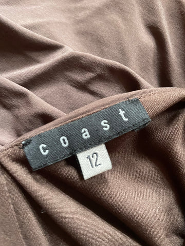 COAST CHOCOLATE BROWN COWL NECK RUCHED SLEEVELESS TOP  SIZE 12
