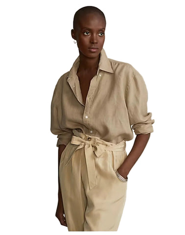 BRAND NEW RALPH LAUREN POLO CAMEL LINEN SHIRT SIZE S/P