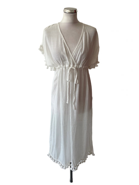 BRAND NEW CUPSHE WHITE TASSEL TRIM BEACH DRESS  SIZE M