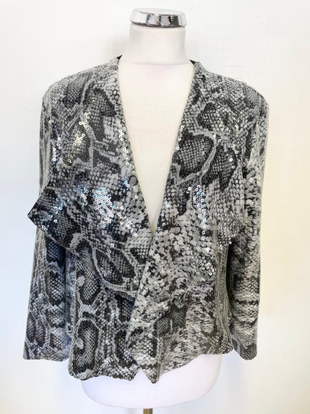 HIGHLY CONFIDENTIAL GREY SEQUINNED SNAKESKIN EFFECT JACKET SIZE 12
