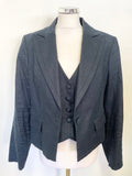 PER UNA PURE LINEN NAVY ATTACHED WAISTCOAT TAILORED LONG SLEEVED JACKET SIZE 14