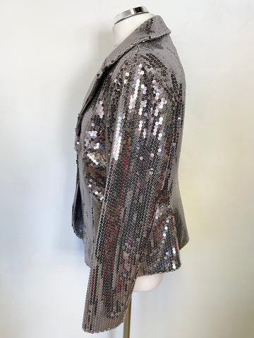 BRAND NEW PLANET SILVER SEQUINNED COLLARED SPECIAL OCCASION JACKET SIZE 16