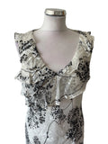 COUNTRY CASUALS SILK MIX WHITE & BLACK PRINT BIAS CUT PCCASION DRESS SIZE 14