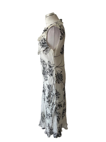 COUNTRY CASUALS SILK MIX WHITE & BLACK PRINT BIAS CUT PCCASION DRESS SIZE 14