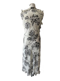 COUNTRY CASUALS SILK MIX WHITE & BLACK PRINT BIAS CUT PCCASION DRESS SIZE 14