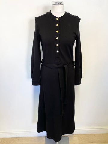 THE SHIRT COMPANY BLACK LONG SLEEVED BELTED MIDI DRESS SIZE 8
