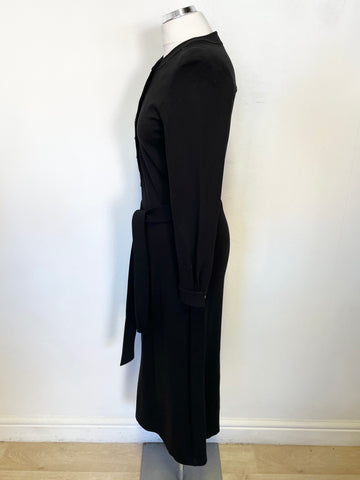 THE SHIRT COMPANY BLACK LONG SLEEVED BELTED MIDI DRESS SIZE 8