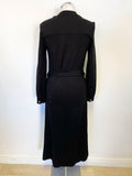 THE SHIRT COMPANY BLACK LONG SLEEVED BELTED MIDI DRESS SIZE 8