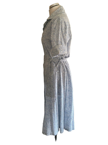 LIBERTY 100% COTTON BLUE & WHITE DITSY FLORAL PRINT BELTED MIDI DRESS SIZE 16