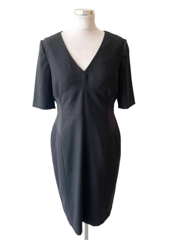 LK BENNETT JODIE BLACK WOOL BLEND SHORT SLEEVE PENCIL DRESS SIZE 14