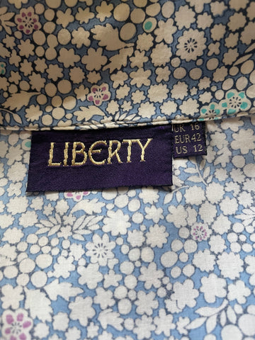 LIBERTY 100% COTTON BLUE & WHITE DITSY FLORAL PRINT BELTED MIDI DRESS SIZE 16