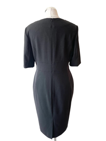 LK BENNETT JODIE BLACK WOOL BLEND SHORT SLEEVE PENCIL DRESS SIZE 14