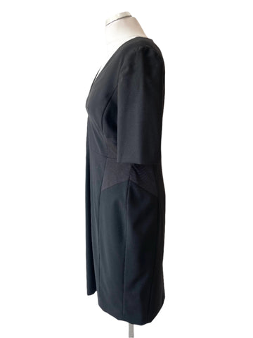 LK BENNETT JODIE BLACK WOOL BLEND SHORT SLEEVE PENCIL DRESS SIZE 14