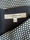 LK BENNETT NIEVE BLACK & WHITE SPOT SHORT SLEEVE PENCIL DRESS  SIZE 14