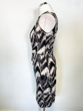 GHOST BLACK & IVORY PRINT TWIST FRONT SLEEVELESS PENCIL DRESS SIZE XS