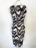 GHOST BLACK & IVORY PRINT TWIST FRONT SLEEVELESS PENCIL DRESS SIZE XS