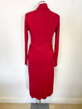 LK BENNETT RED LONG SLEEVED JERSEY WRAP DRESS SIZE 8