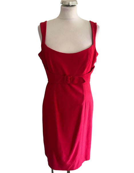 COAST RED SLEEVELESS BUCKLE TRIM PENCIL DRESS SIZE 14 & LONG SLEEVE SHRUG