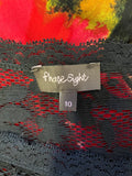 PHASE EIGHT BLACK & RED ROSE PRINT LACE BODICE LONG SLEEVE PENCIL DRESS SIZE 10