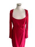 COAST RED SLEEVELESS BUCKLE TRIM PENCIL DRESS SIZE 14 & LONG SLEEVE SHRUG