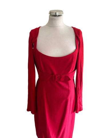 COAST RED SLEEVELESS BUCKLE TRIM PENCIL DRESS SIZE 14 & LONG SLEEVE SHRUG
