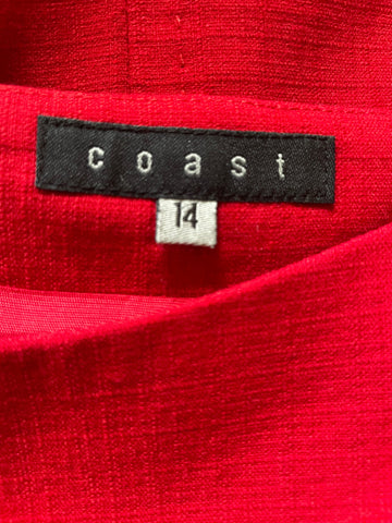 COAST RED SLEEVELESS BUCKLE TRIM PENCIL DRESS SIZE 14 & LONG SLEEVE SHRUG