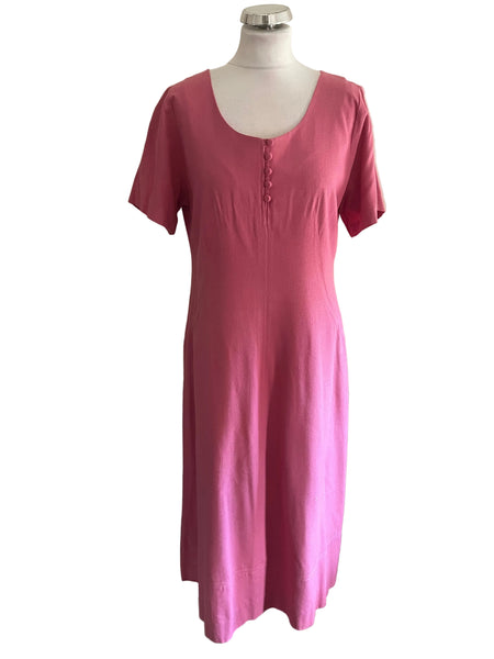 PRISCILLA LOWRY SILKS LONDON PINK PURE SILK SHORT SLEEVED A-LINE MIDI DRESS  SIZE 14
