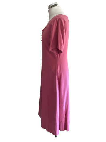 PRISCILLA LOWRY SILKS LONDON PINK PURE SILK SHORT SLEEVED A-LINE MIDI DRESS  SIZE 14