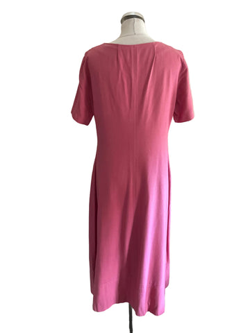 PRISCILLA LOWRY SILKS LONDON PINK PURE SILK SHORT SLEEVED A-LINE MIDI DRESS  SIZE 14