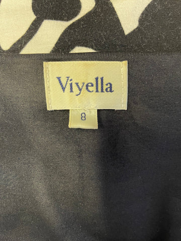 VIYELLA BLACK & WHITE PRINT 3/4 SLEEVED JERSEY PENCIL DRESS SIZE 8
