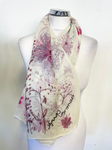 ANNA CORONEO IVORY & PINKS FLORAL SILK LARGE SQUARE SCARF