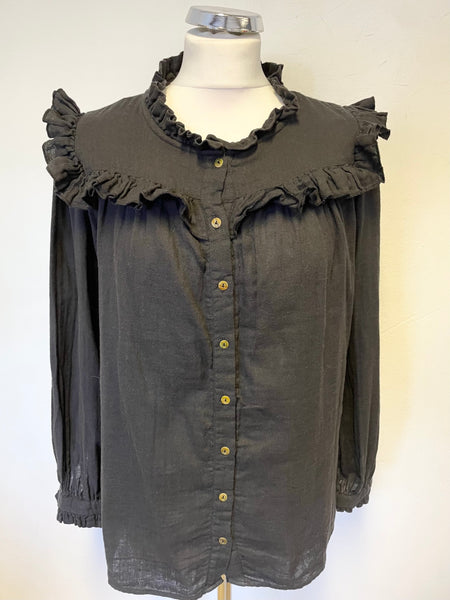 THE SHIRT COMPANY BLACK COTTON FRILL TRIM & LONG SLEEVED SHIRT SIZE 8